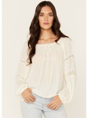 Nwot Jolt Cream Lace-Trim Peasant Blouse